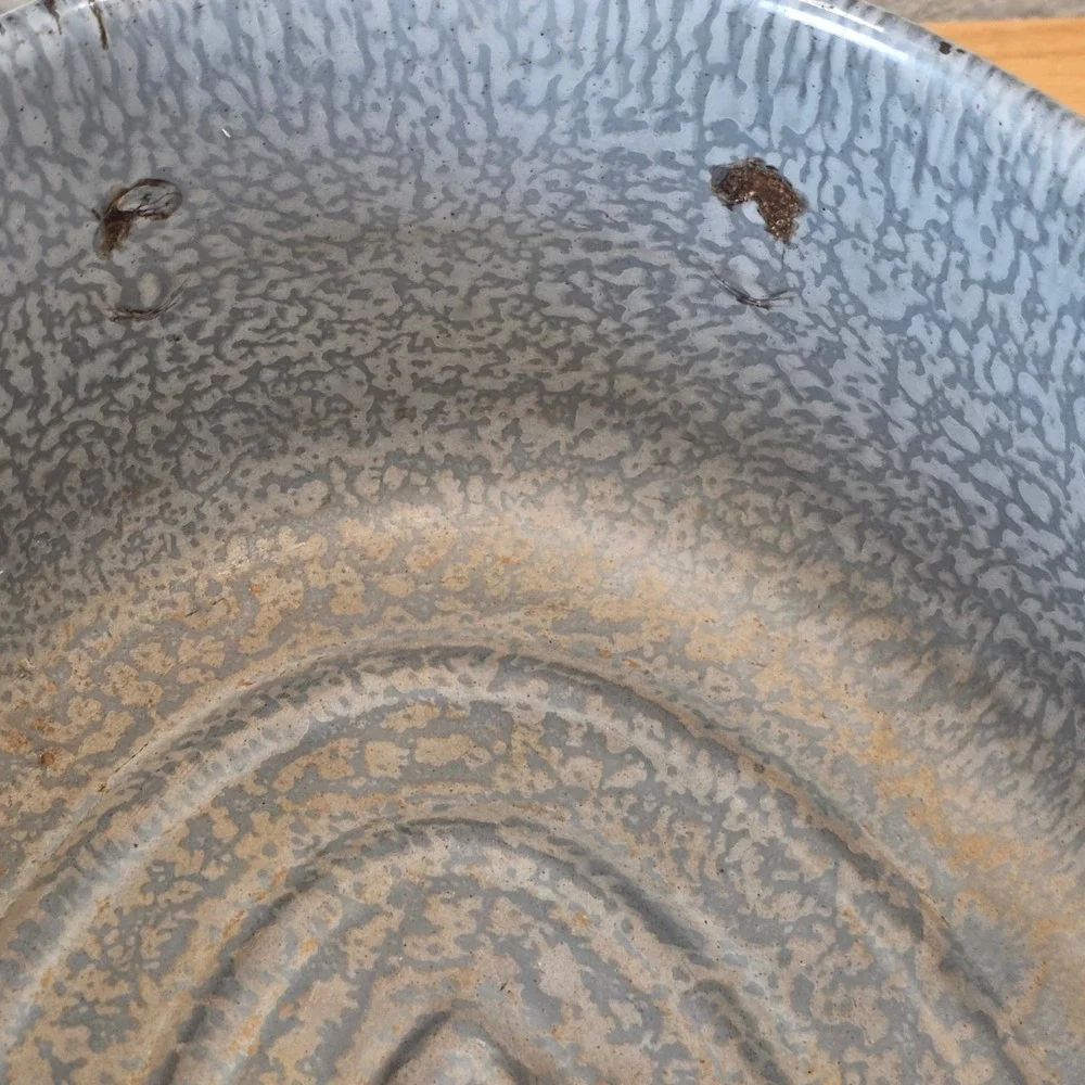 Vintage Gray Enamelware Graniteware Double Handled Roasting Pan Handled Lid